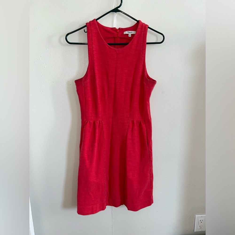 Madewell Keynote Ponte Fit Mini Dress With Pockets in Snapper Red Sz Medium